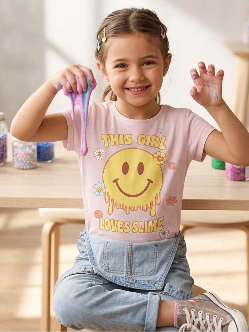 Girls' Pink 'This Girl Loves Slime' Graphic Tee